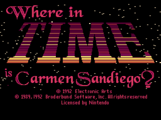 Where in Time is Carmen Sandiego title screen for Super Nintendo